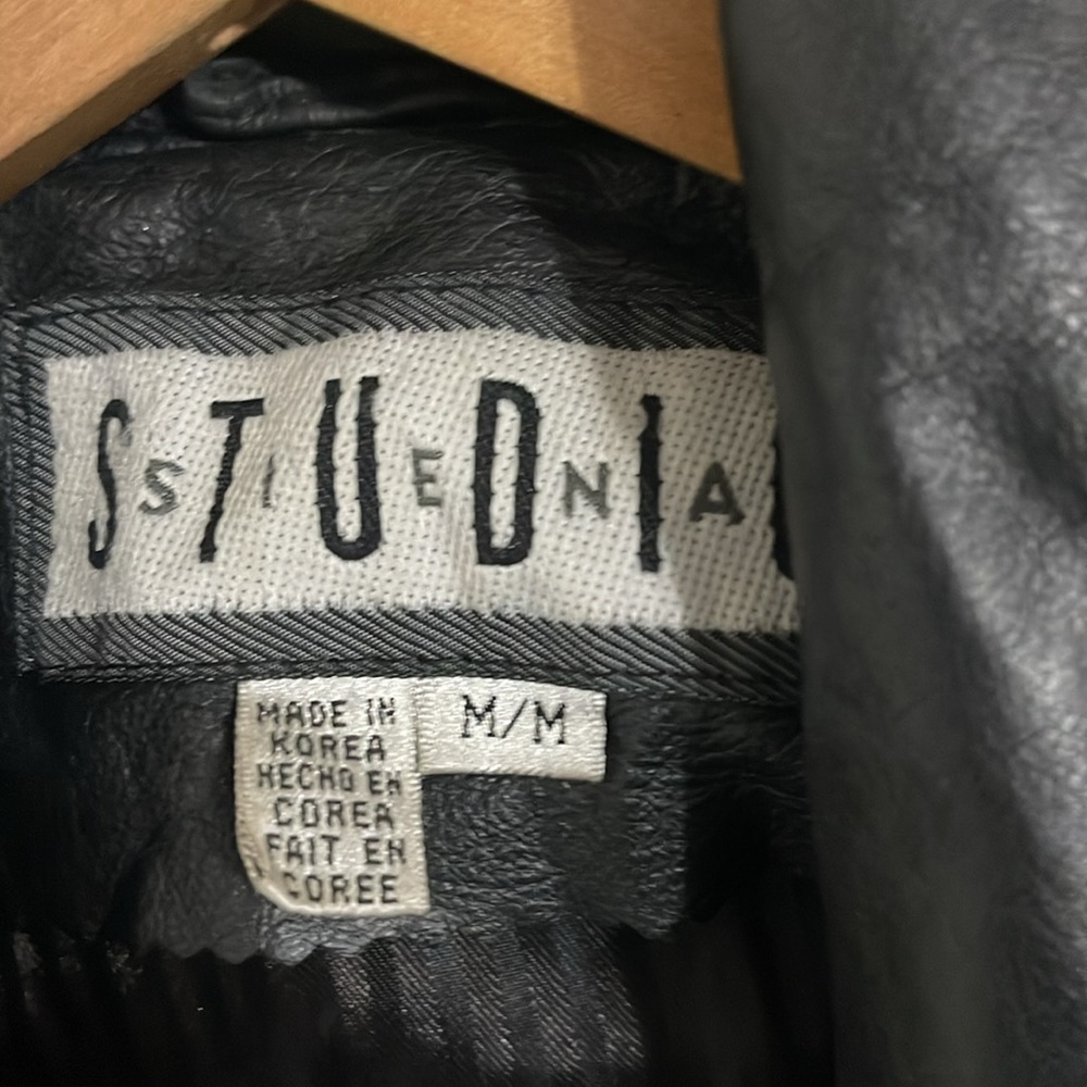 Studio sienna Vintage Black Leather Motorcycle Jacket Gold Detail Women's - Picture 5 of 8